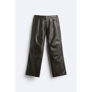 ZARA Washed Leather Effect Trousers - EU 42 (UK 32)